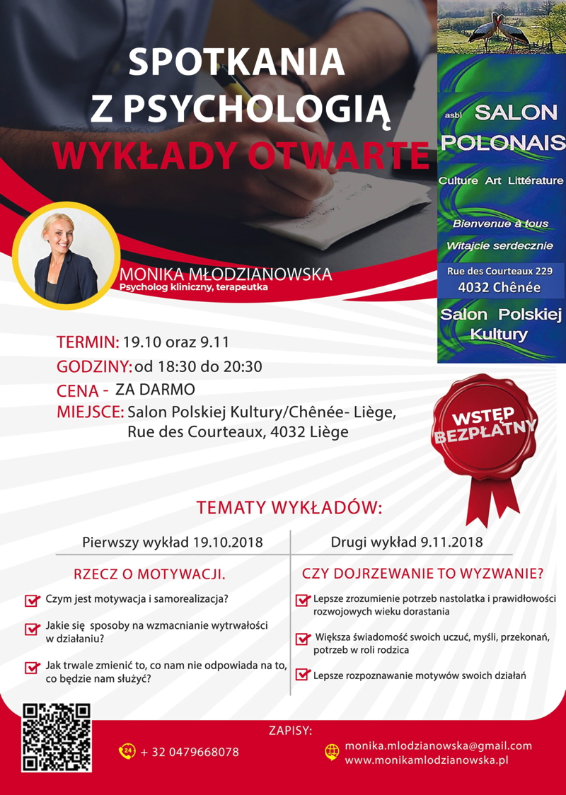 Affiche. Chênée. Salon Polonais. Spotkania z psychologia wykłady otwarte. 2018-10-19